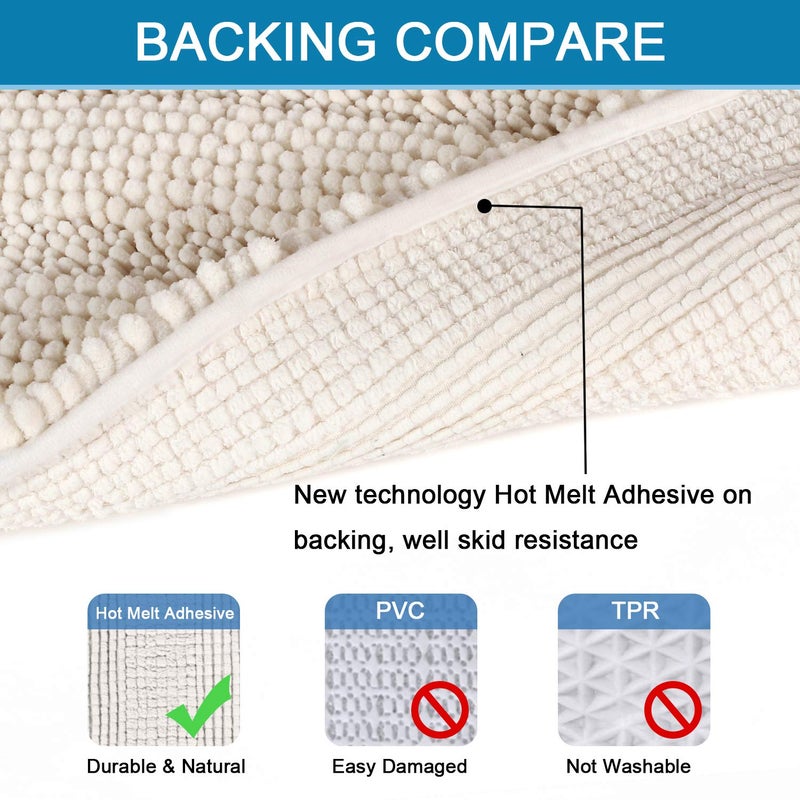 H.VERSAILTEX Ivory Bath Mat Bath Rugs, Extra Thick Striped Bath Rugs for Bathroom 2 Piece Bathroom Set, Anti-Slip Soft Plush Chenille Shaggy Mat Water Absorbent (Ivory, 20" x 32"/17" x 24") - Image 3